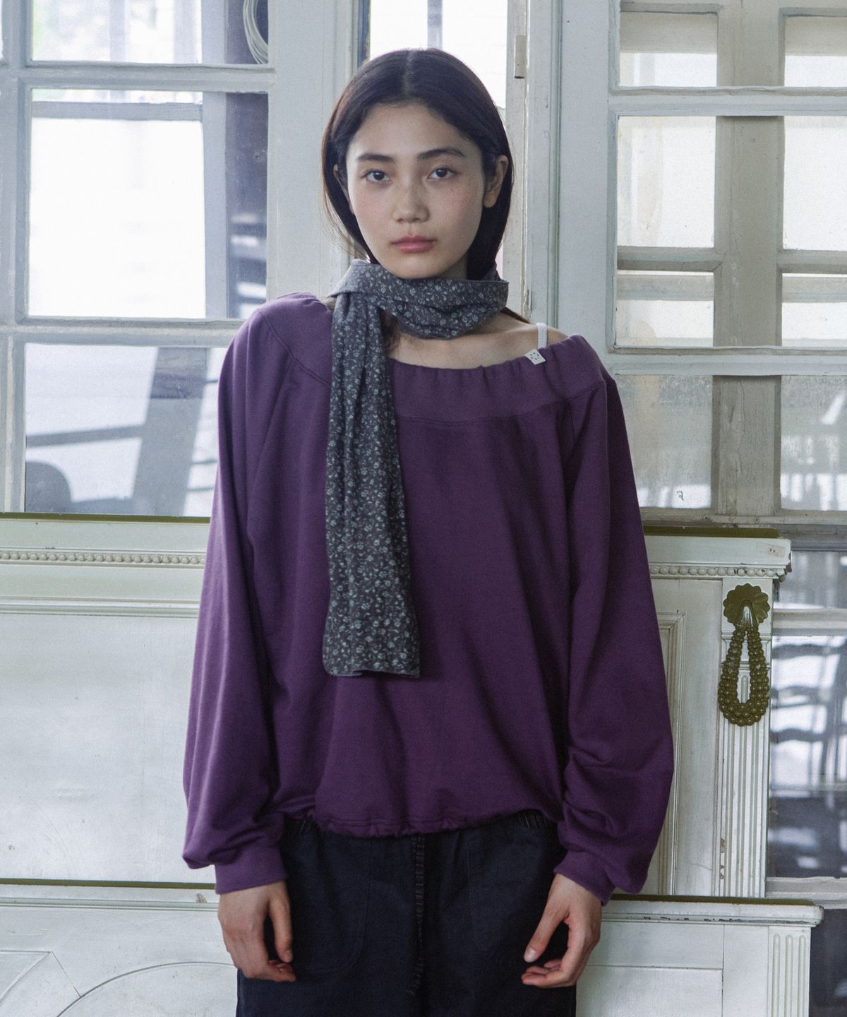 오헤시오(OHESHIO) STRING OFF SHOULDER SWEATSHIRT, PURPLE