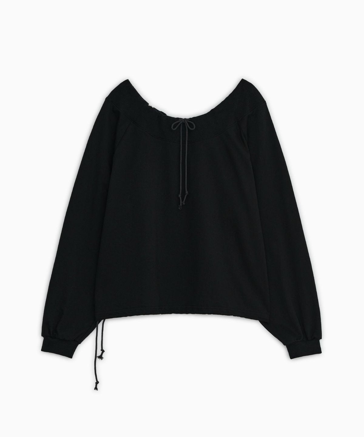 오헤시오(OHESHIO) STRING OFF SHOULDER SWEATSHIRT, BLACK