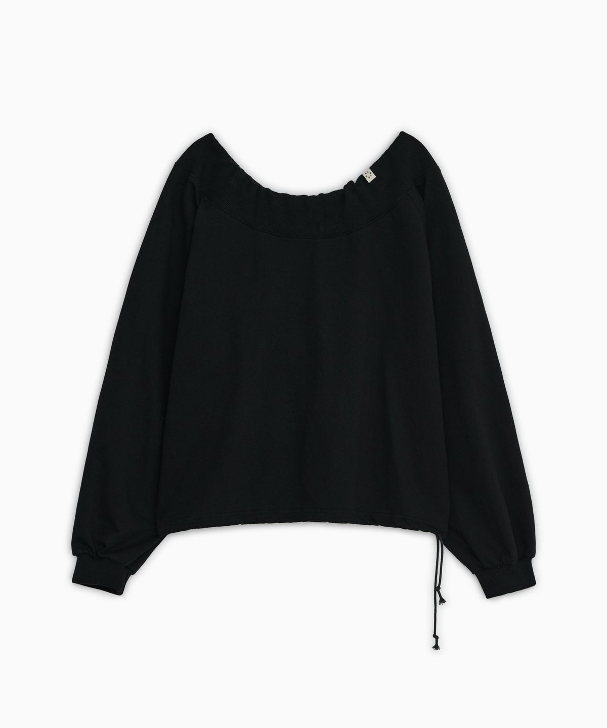 오헤시오(OHESHIO) STRING OFF SHOULDER SWEATSHIRT, BLACK