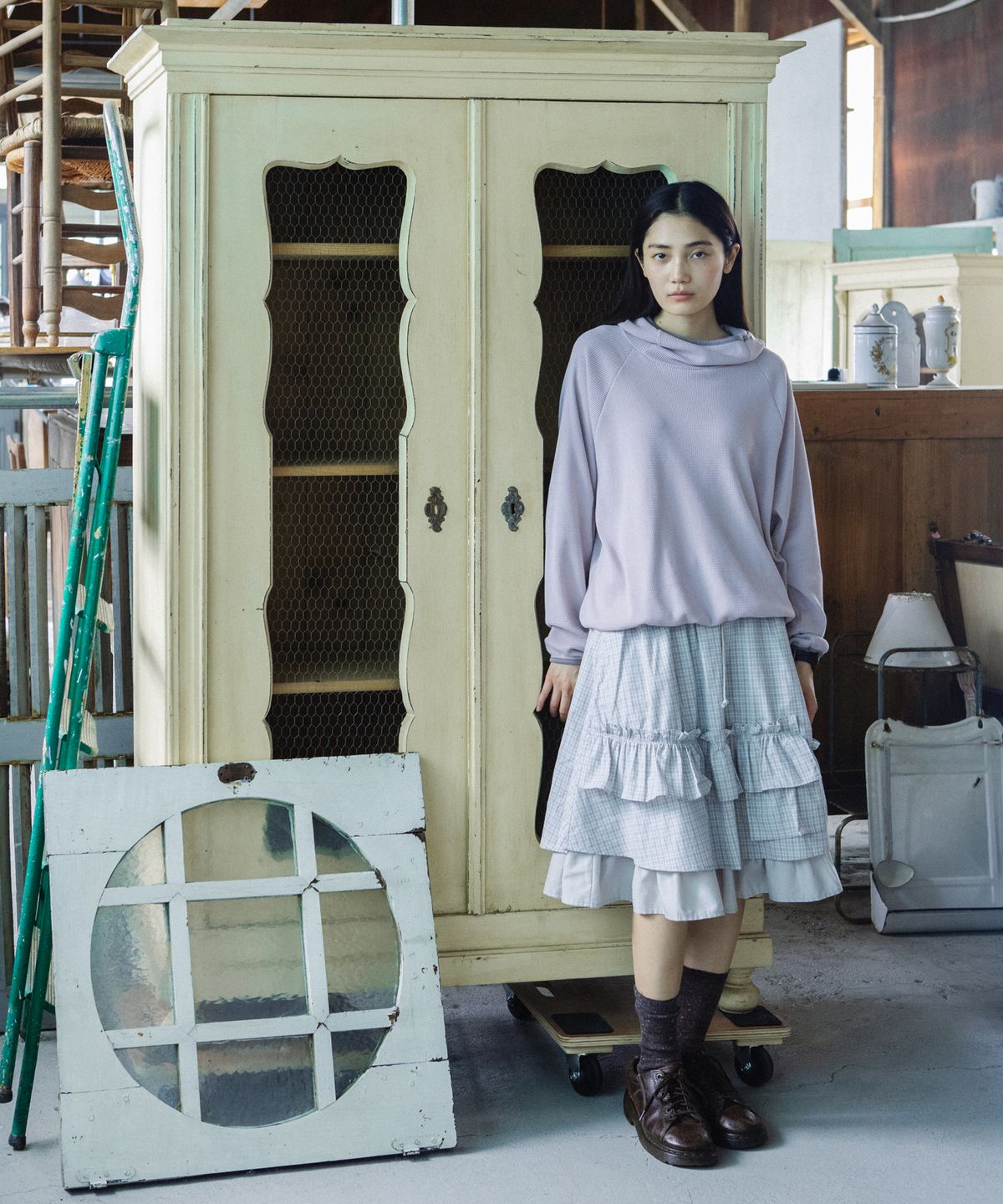 오헤시오(OHESHIO) WAFFLE HOODED SWEATSHIRT, PINK