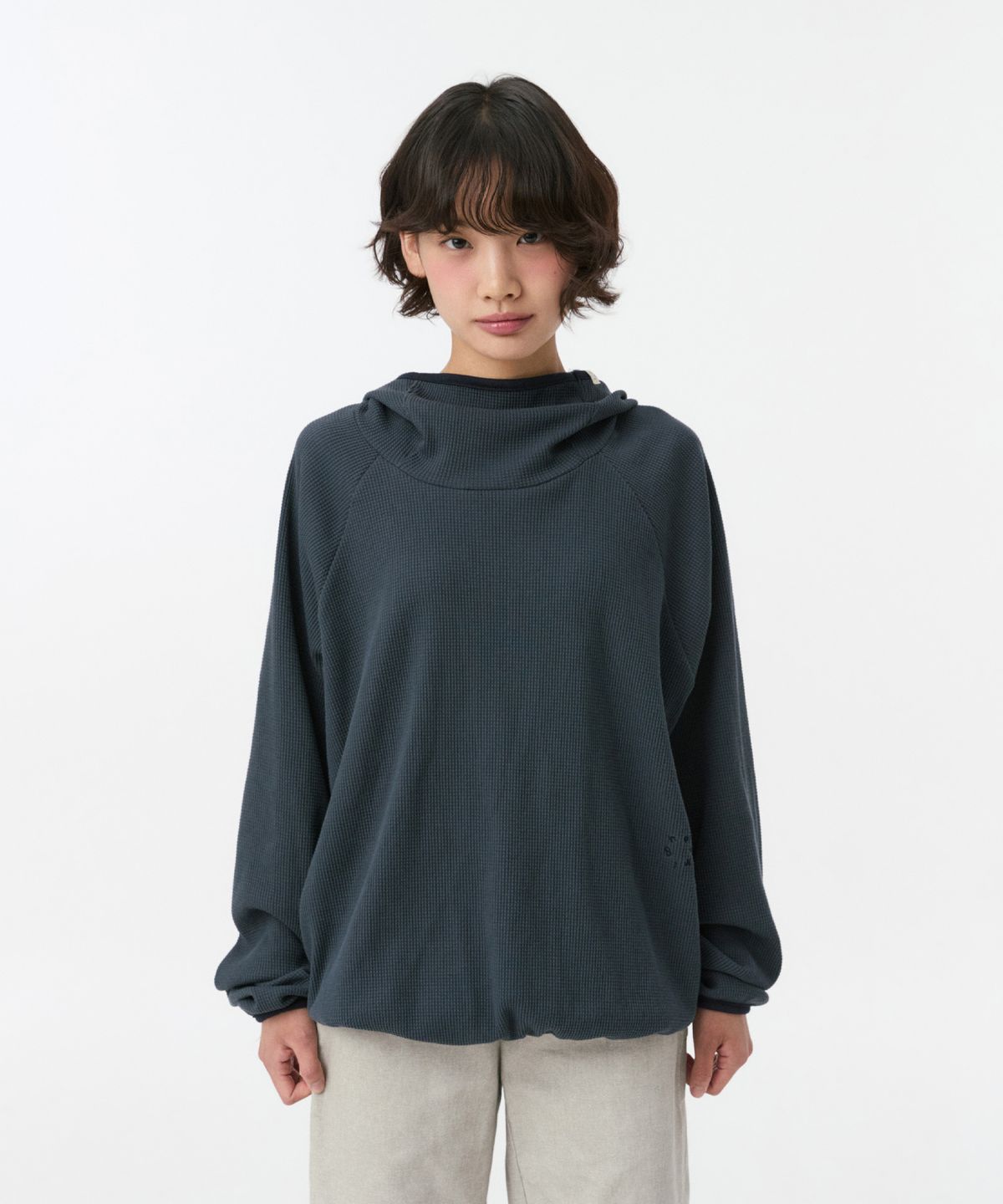 오헤시오(OHESHIO) WAFFLE HOODED SWEATSHIRT, NAVY
