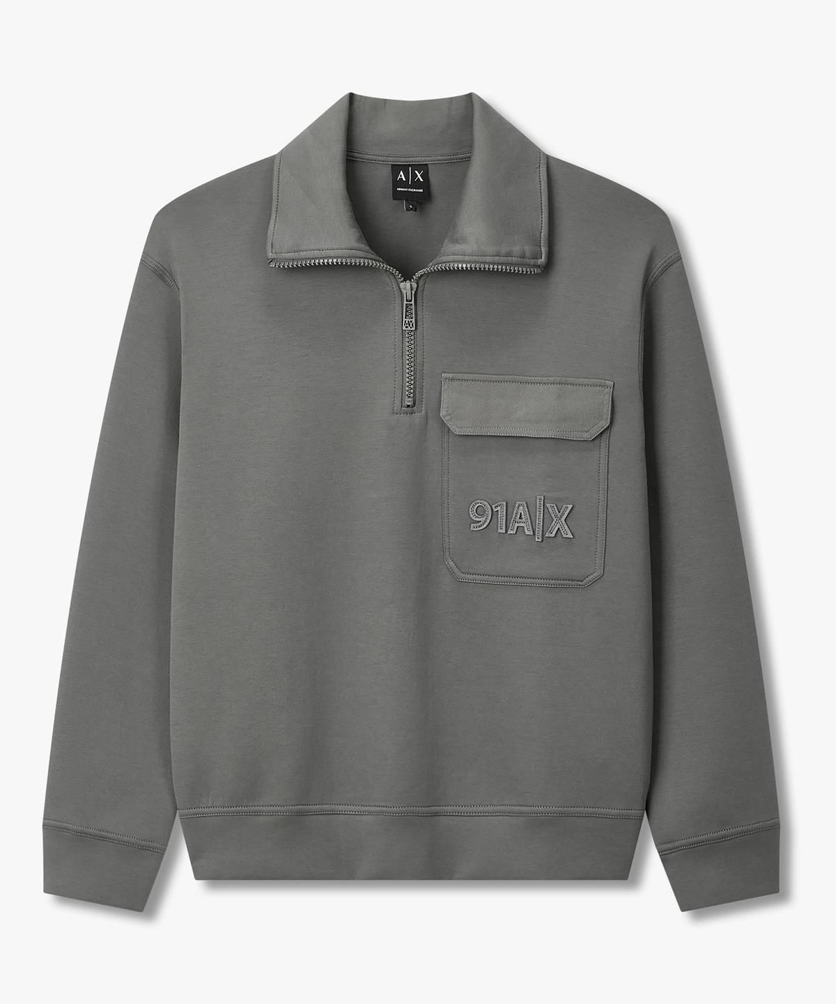 아르마니 익스체인지(ARMANI EXCHANGE) 남성 하프 집업 스트레치 스웨트셔츠 _카무플라주 그린_A416131010