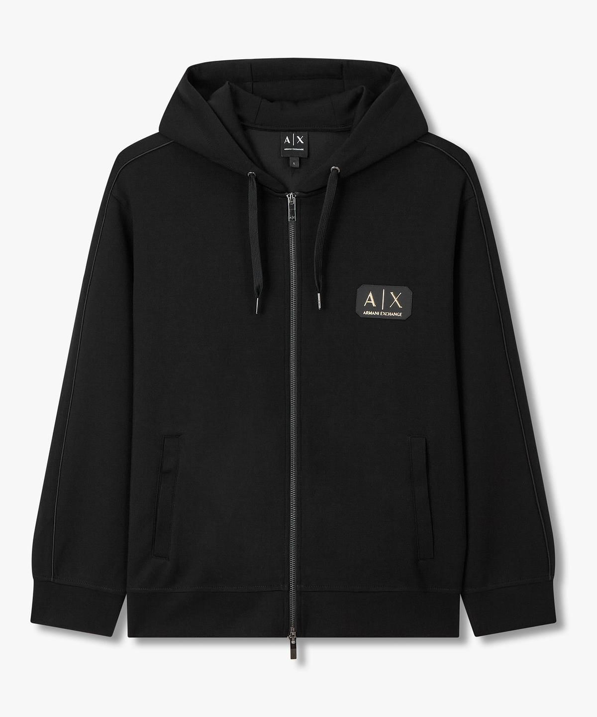 아르마니 익스체인지(ARMANI EXCHANGE) 남성 로고 패치 스트레치 후디 집업 _블랙_A416131003