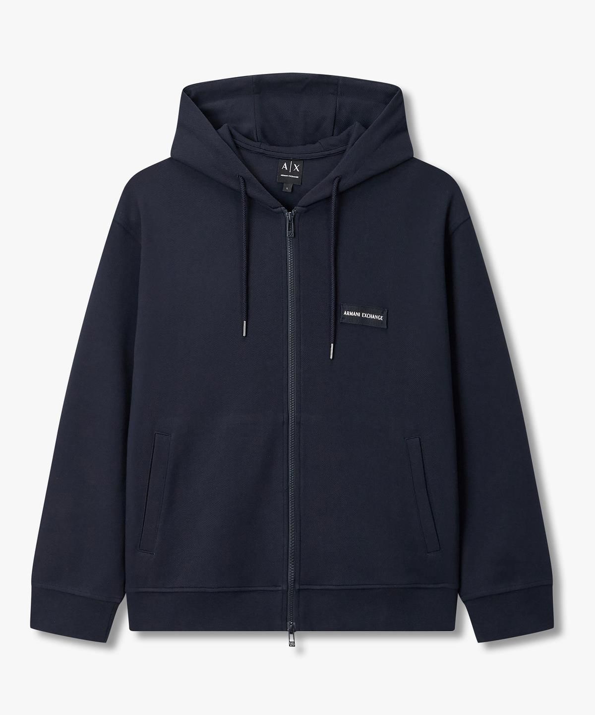 아르마니 익스체인지(ARMANI EXCHANGE) 남성 로고 패치 스트링 후드 집업 _다크 네이비_A416131009