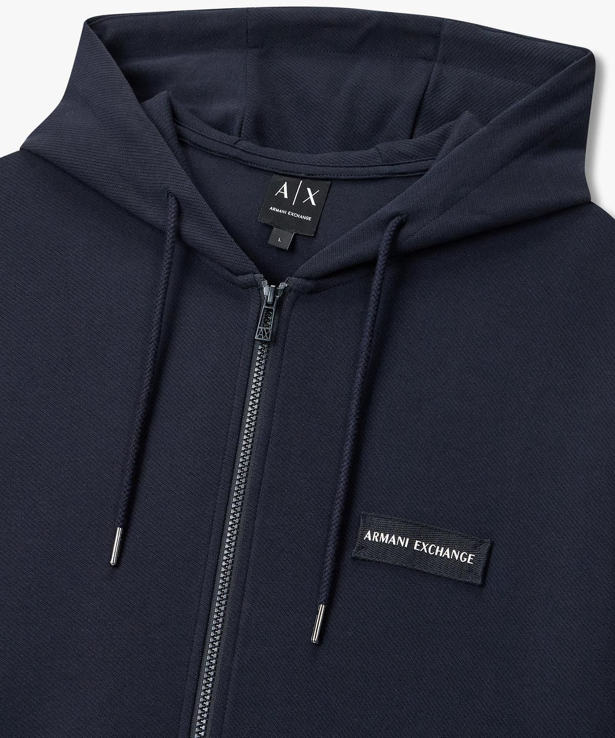 아르마니 익스체인지(ARMANI EXCHANGE) 남성 로고 패치 스트링 후드 집업 _다크 네이비_A416131009