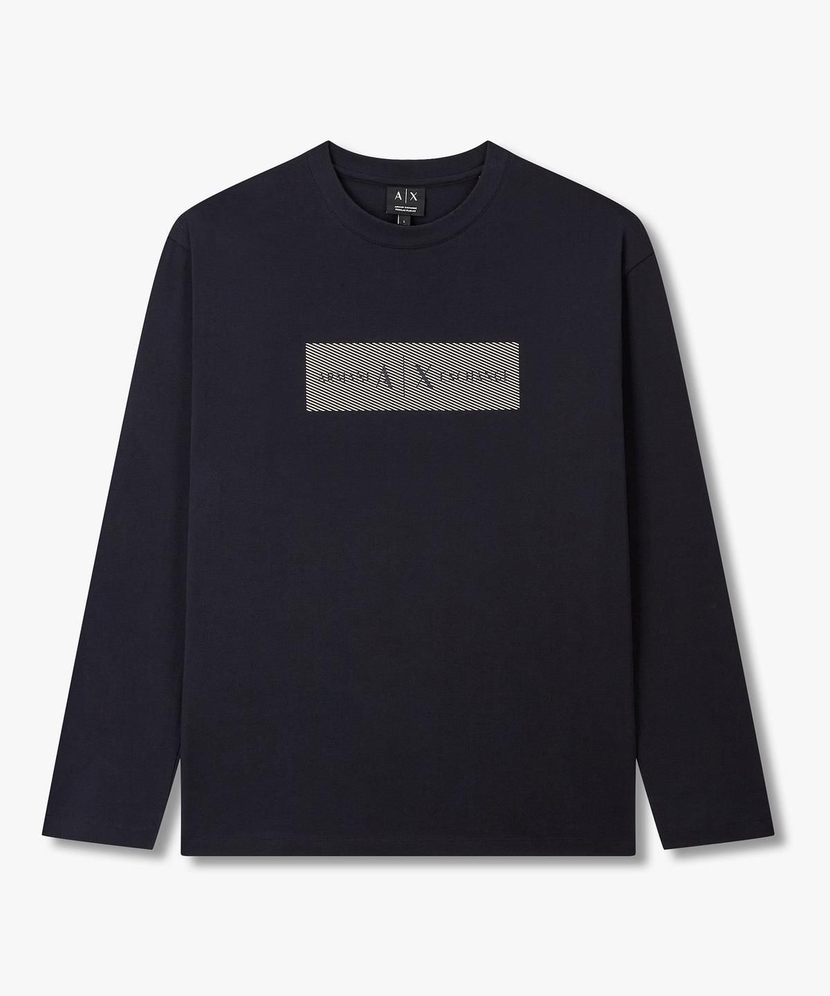 아르마니 익스체인지(ARMANI EXCHANGE) 남성 로고 프린트 롱 슬리브 티셔츠 _다크 네이비_A416130030