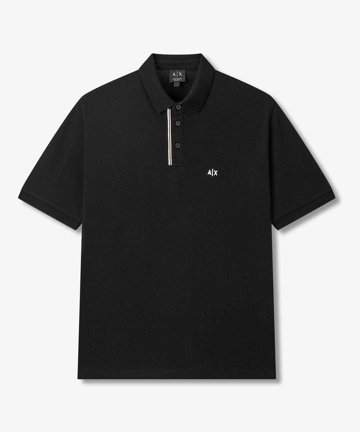 아르마니 익스체인지(ARMANI EXCHANGE) 남성 스트라이프 넥 피케 폴로 셔츠 _블랙_A416131019