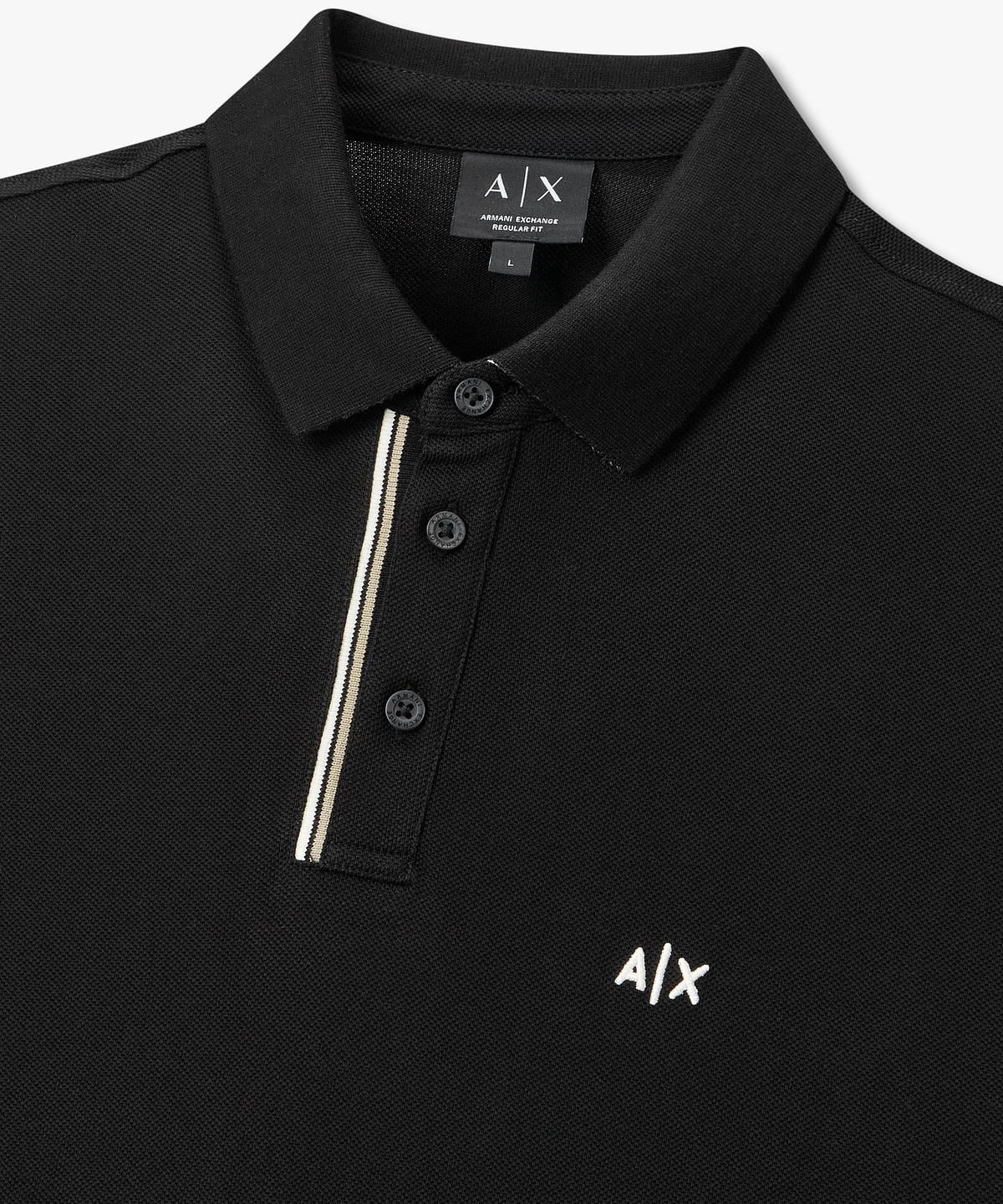 아르마니 익스체인지(ARMANI EXCHANGE) 남성 스트라이프 넥 피케 폴로 셔츠 _블랙_A416131019