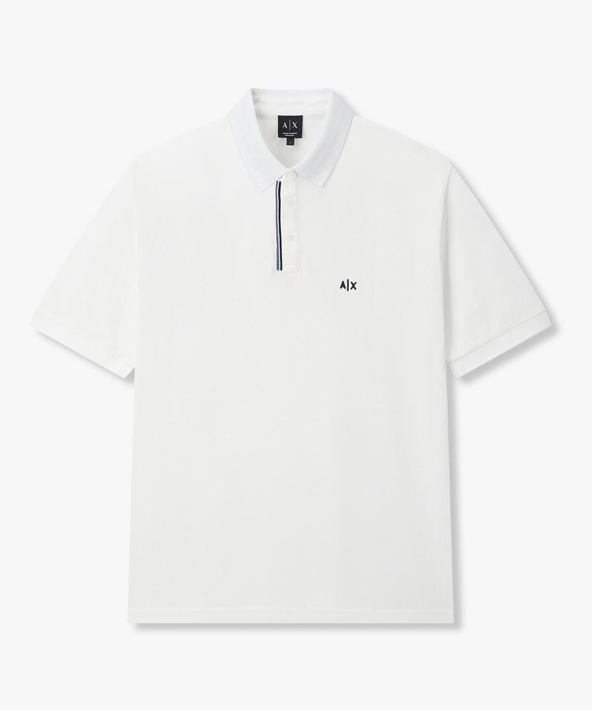 아르마니 익스체인지(ARMANI EXCHANGE) 남성 스트라이프 넥 피케 폴로 셔츠 _오프 화이트_A416131018