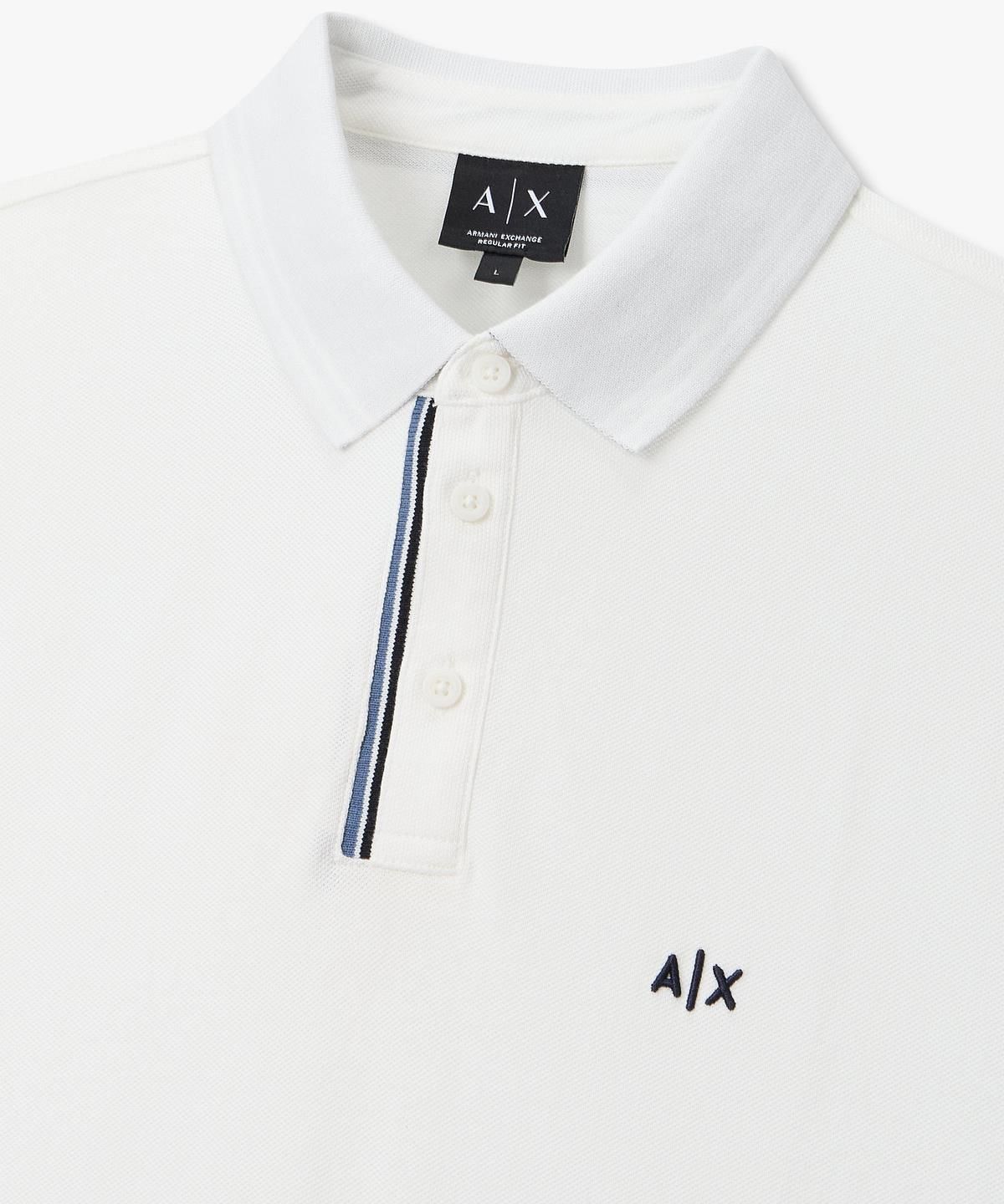 아르마니 익스체인지(ARMANI EXCHANGE) 남성 스트라이프 넥 피케 폴로 셔츠 _오프 화이트_A416131018