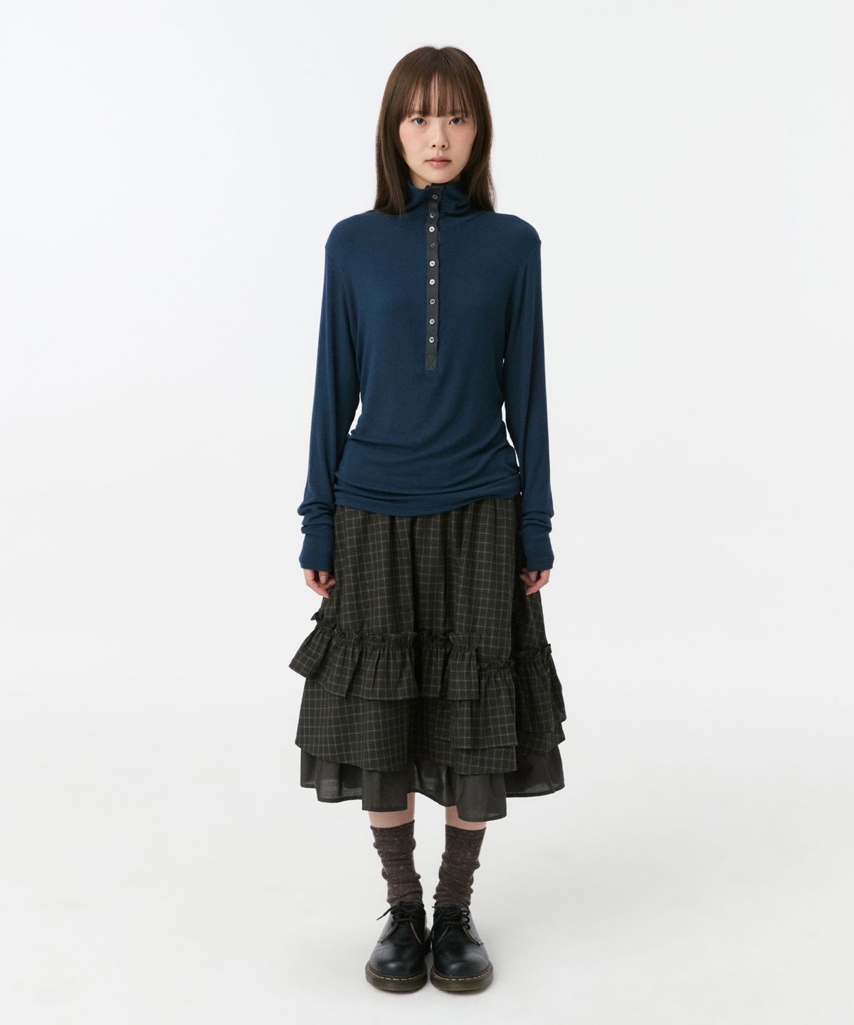 오헤시오(OHESHIO) BUTTON SLIM LONG SLEEVE, NAVY
