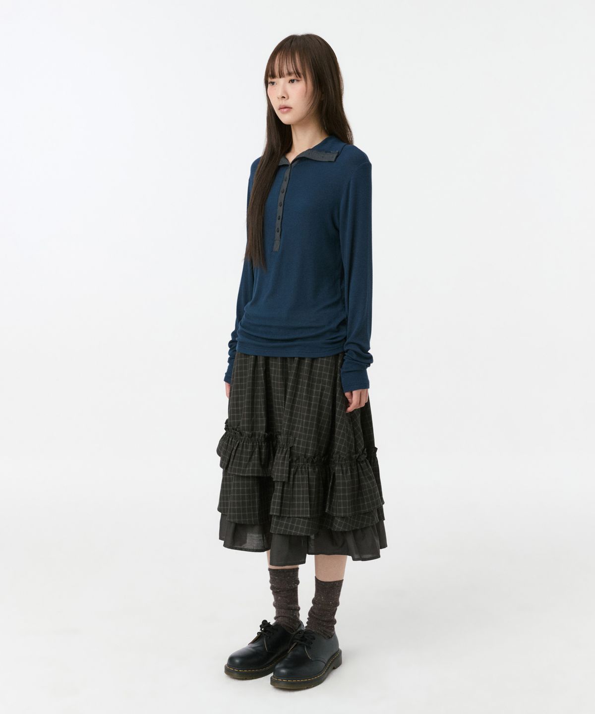 오헤시오(OHESHIO) BUTTON SLIM LONG SLEEVE, NAVY