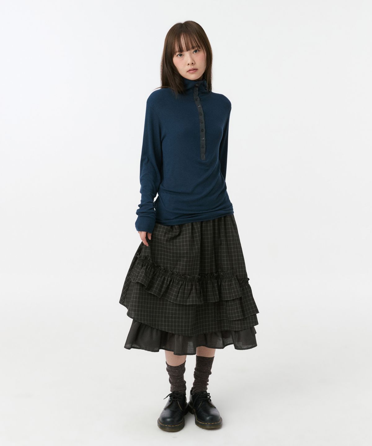 오헤시오(OHESHIO) BUTTON SLIM LONG SLEEVE, NAVY