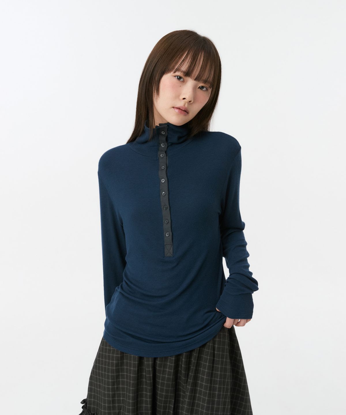 오헤시오(OHESHIO) BUTTON SLIM LONG SLEEVE, NAVY