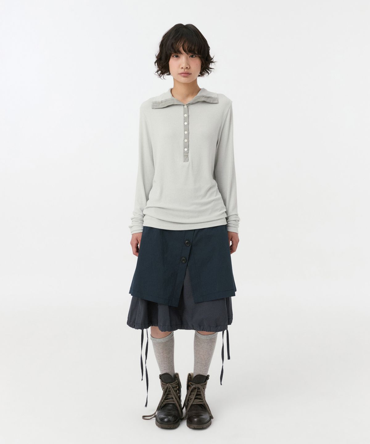 오헤시오(OHESHIO) BUTTON SLIM LONG SLEEVE, LIGHT GRAY