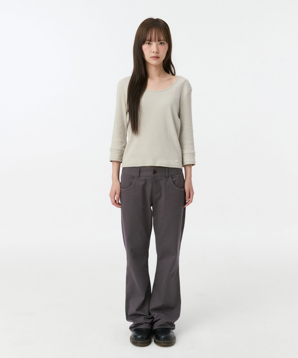 오헤시오(OHESHIO) PUNCHING SLIM T-SHIRT, CREAM