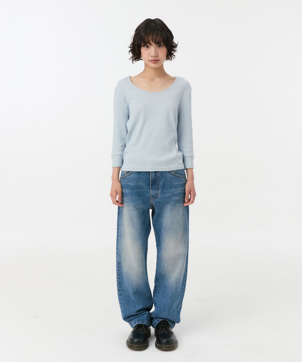 오헤시오(OHESHIO) PUNCHING SLIM T-SHIRT, BLUE