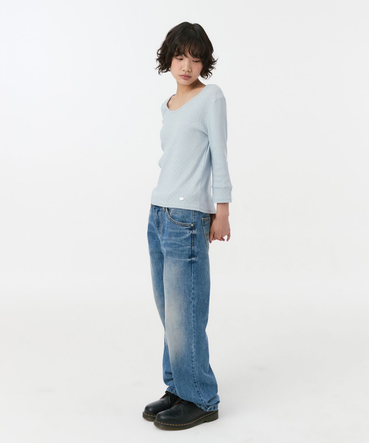 오헤시오(OHESHIO) PUNCHING SLIM T-SHIRT, BLUE