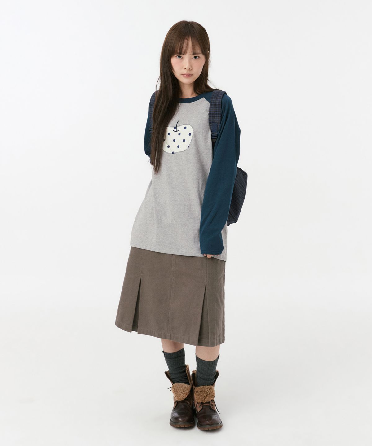 오헤시오(OHESHIO) APPLE RAGLAN OVER FIT LONG SLEEVE, GRAY