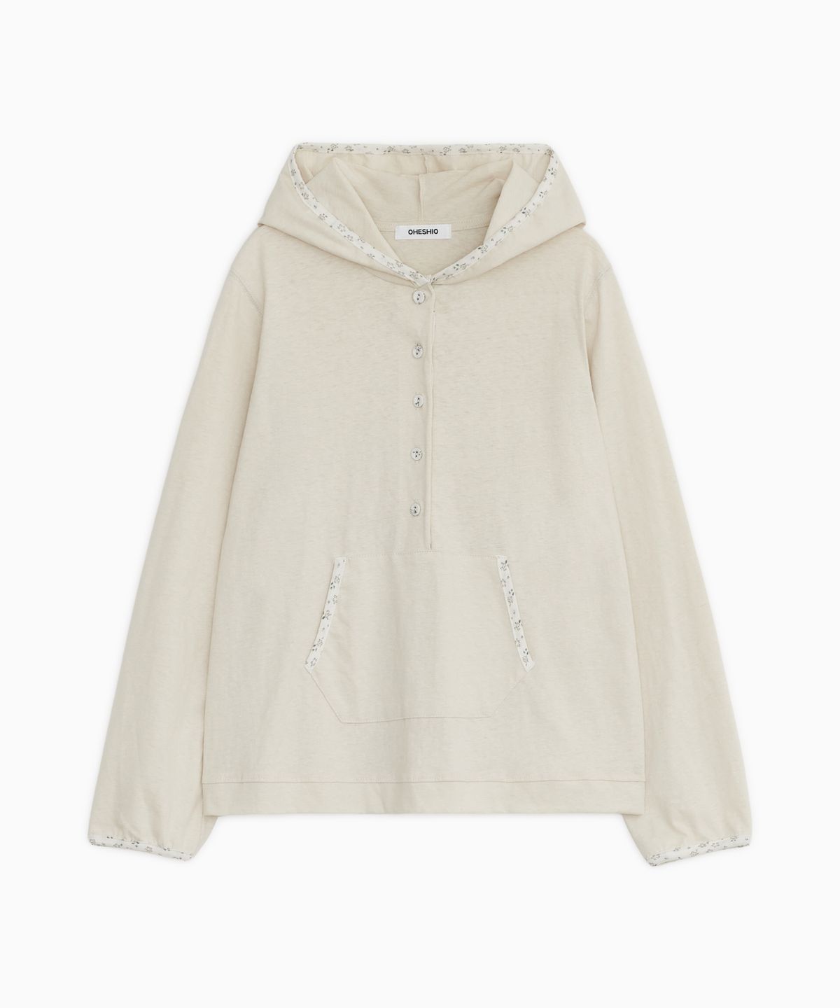 오헤시오(OHESHIO) FLORAL BUTTON HOODED LONG SLEEVE, IVORY