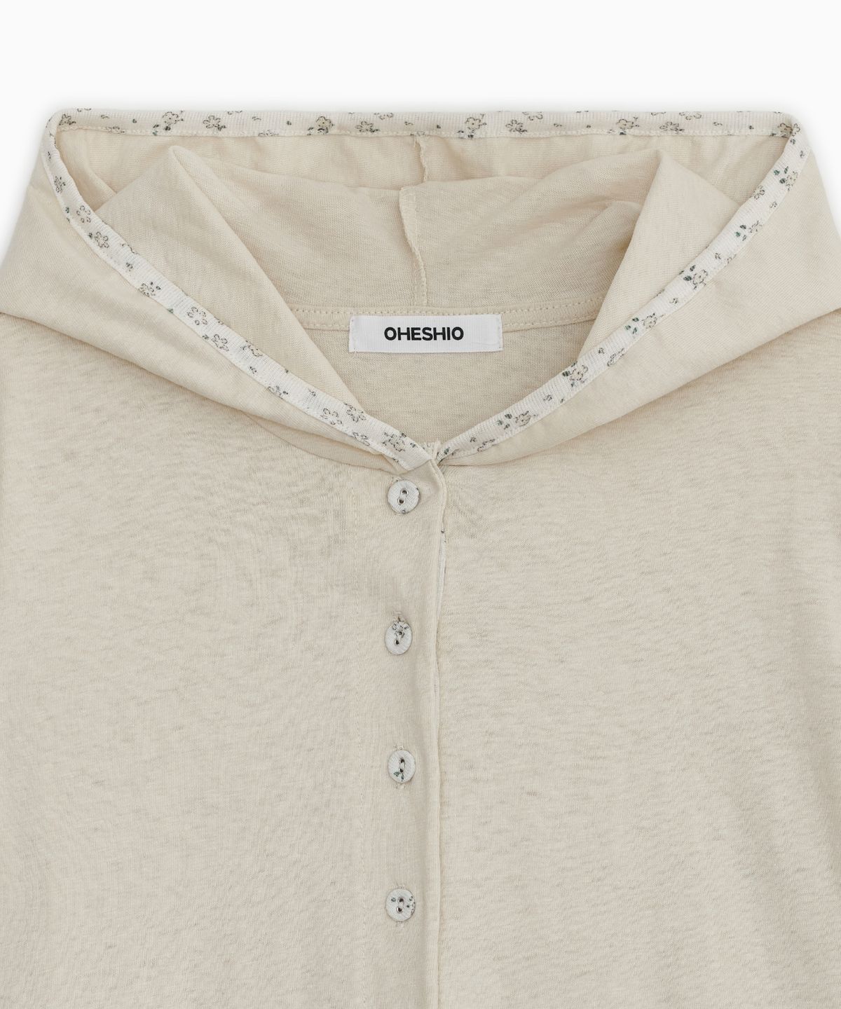 오헤시오(OHESHIO) FLORAL BUTTON HOODED LONG SLEEVE, IVORY