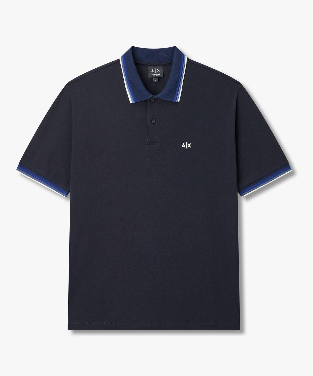 아르마니 익스체인지(ARMANI EXCHANGE) 남성 배색 트림 피케 폴로 셔츠 _다크 네이비_A416131015
