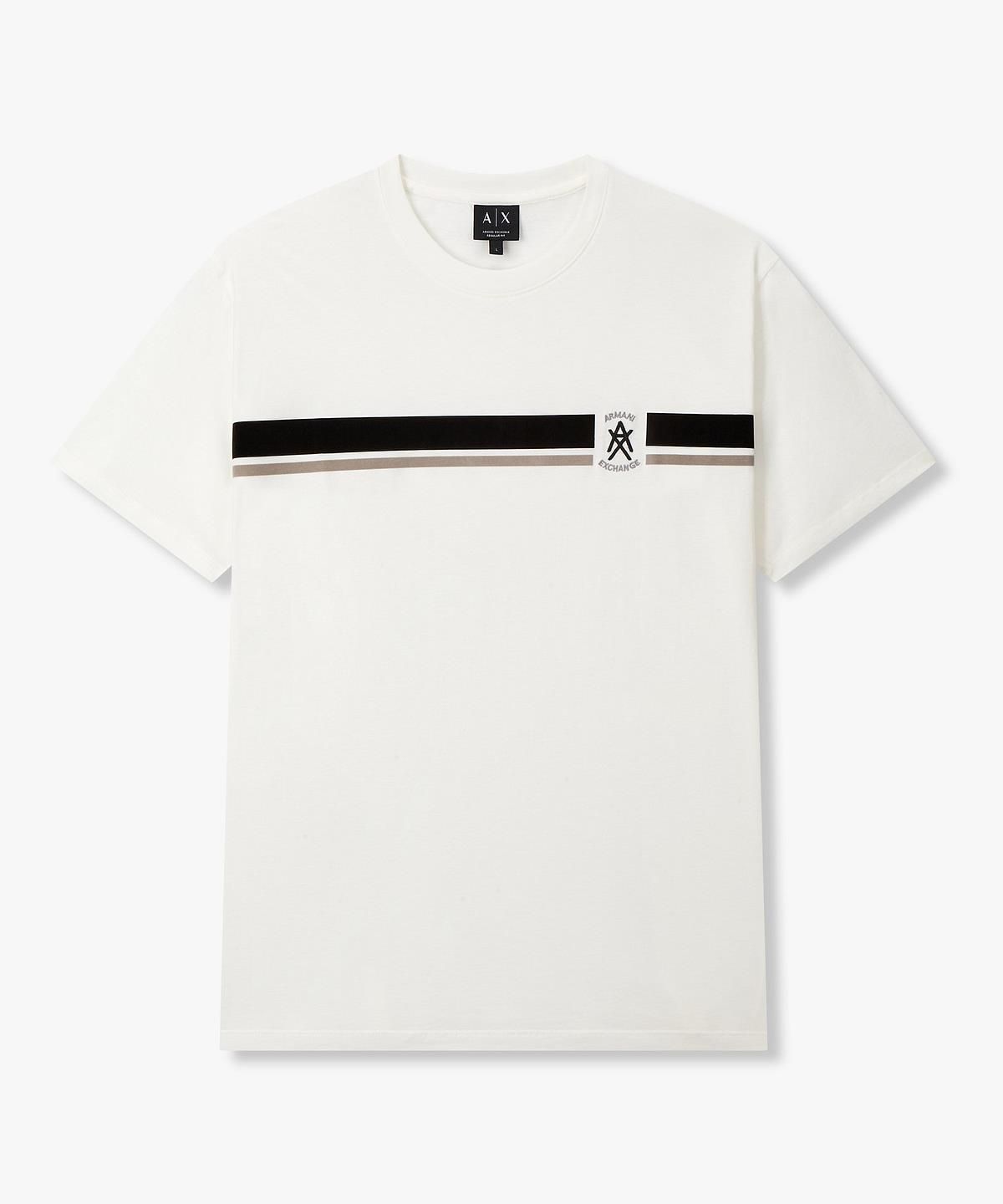 아르마니 익스체인지(ARMANI EXCHANGE) 남성 프론트 스트라이프 티셔츠 _오프 화이트_A416130004