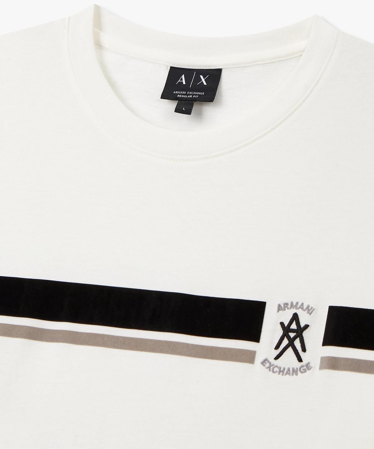 아르마니 익스체인지(ARMANI EXCHANGE) 남성 프론트 스트라이프 티셔츠 _오프 화이트_A416130004