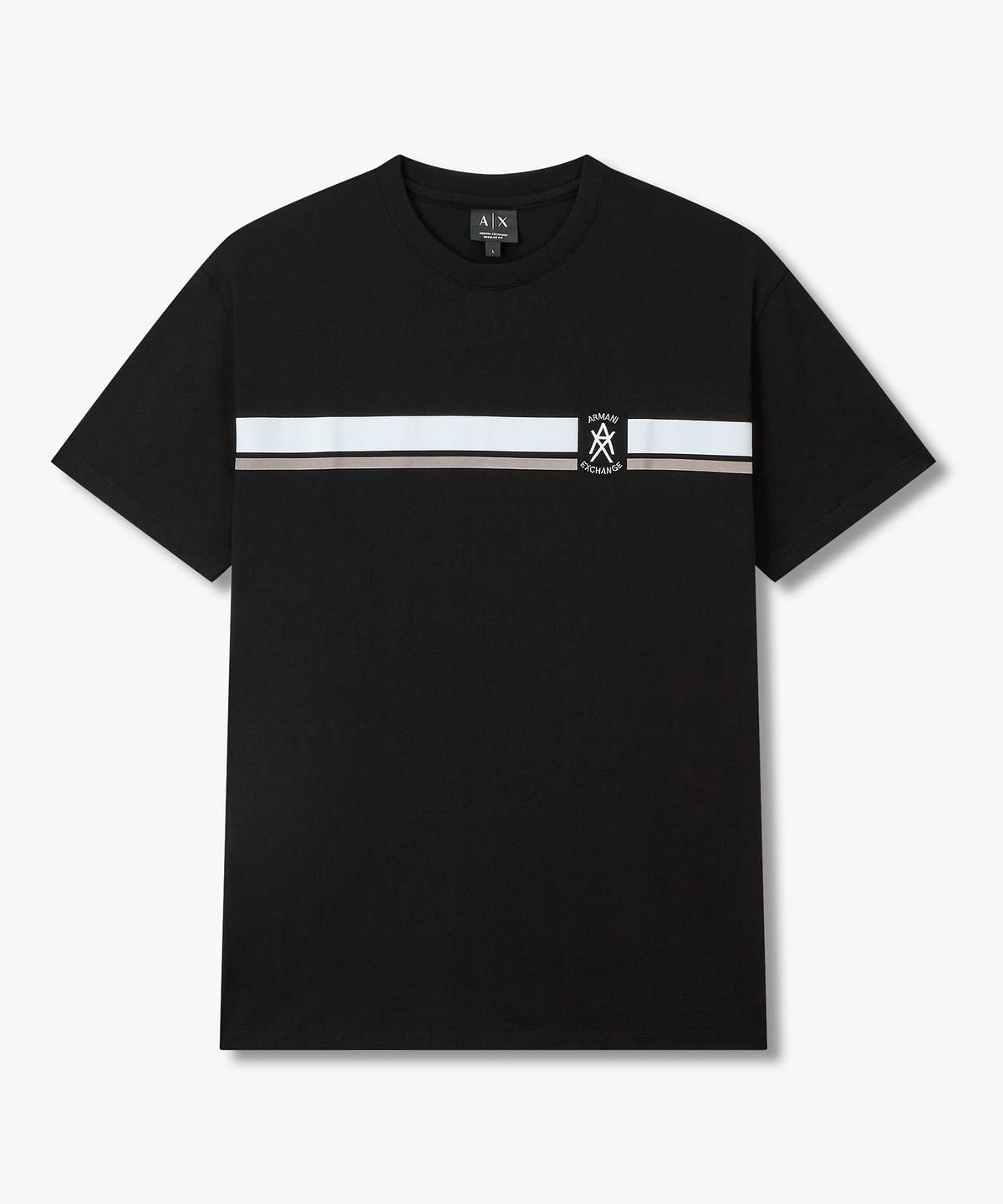 아르마니 익스체인지(ARMANI EXCHANGE) 남성 프론트 스트라이프 티셔츠 _블랙_A416130005