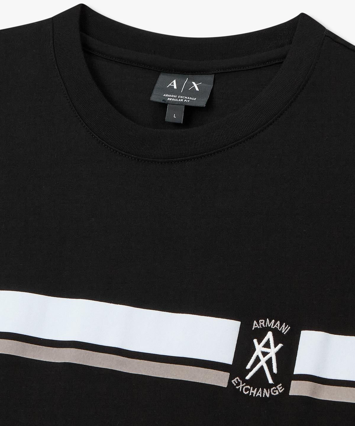 아르마니 익스체인지(ARMANI EXCHANGE) 남성 프론트 스트라이프 티셔츠 _블랙_A416130005