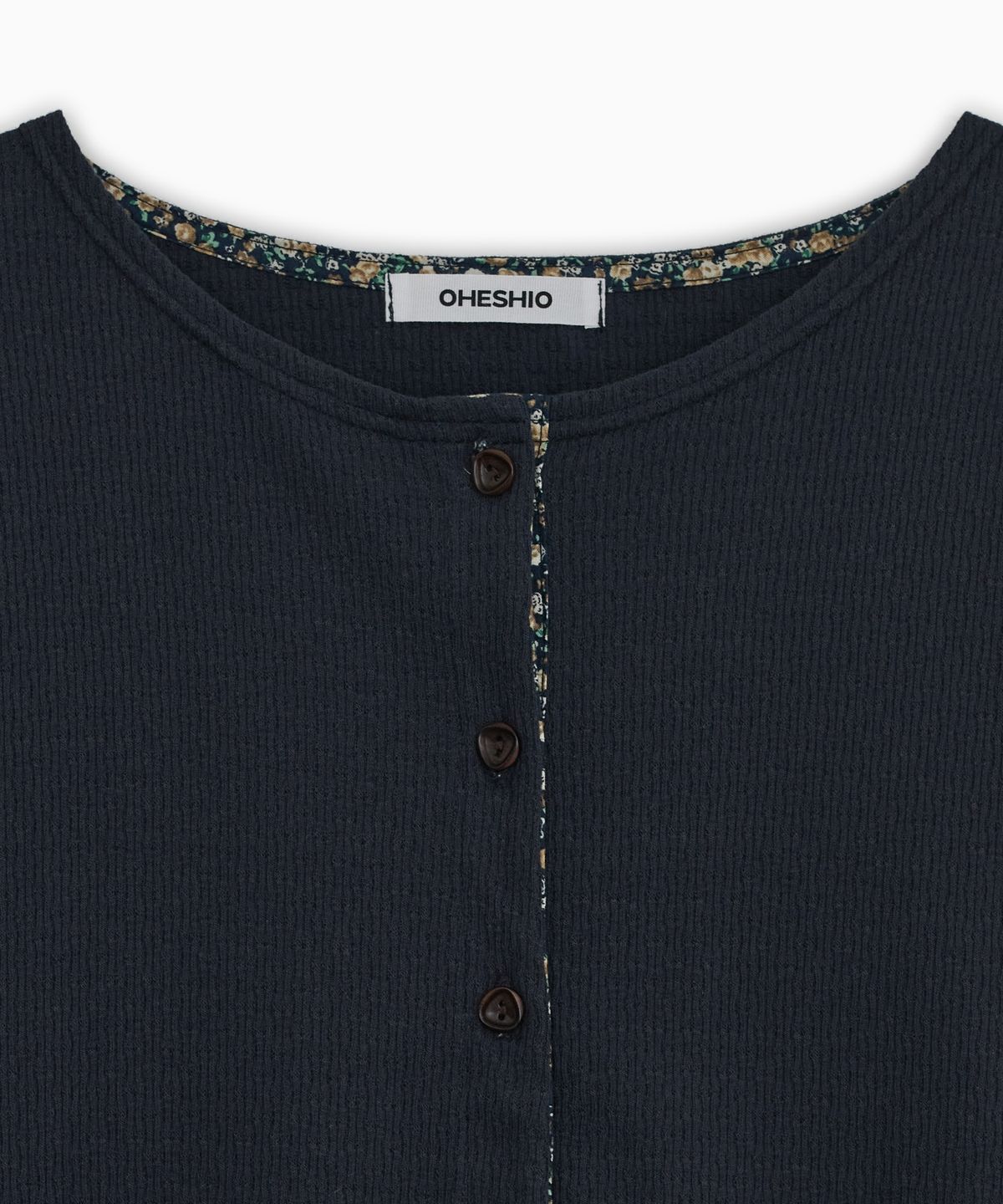 오헤시오(OHESHIO) FLORAL COLOR BLOCK JERSEY CARDIGAN, NAVY