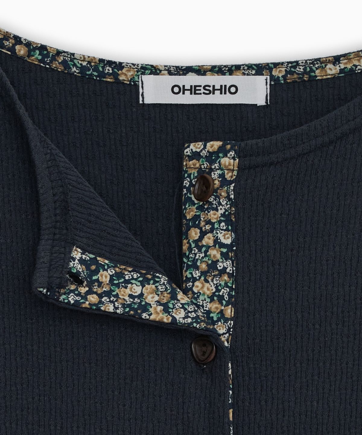 오헤시오(OHESHIO) FLORAL COLOR BLOCK JERSEY CARDIGAN, NAVY