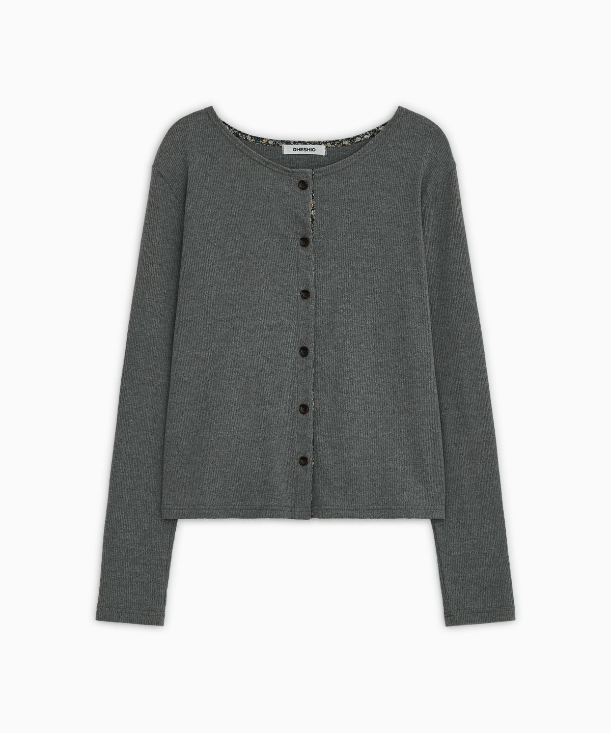 오헤시오(OHESHIO) FLORAL COLOR BLOCK JERSEY CARDIGAN, GRAY