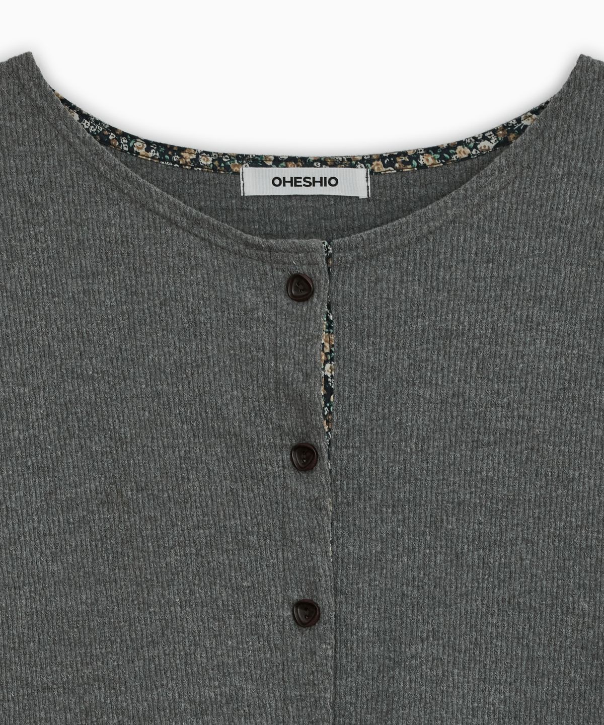 오헤시오(OHESHIO) FLORAL COLOR BLOCK JERSEY CARDIGAN, GRAY