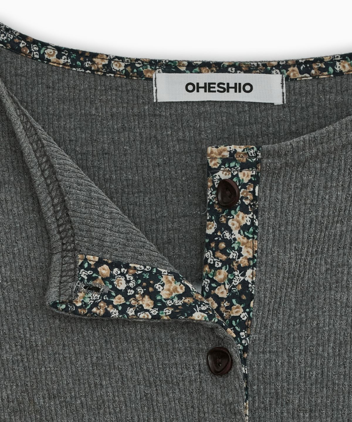 오헤시오(OHESHIO) FLORAL COLOR BLOCK JERSEY CARDIGAN, GRAY