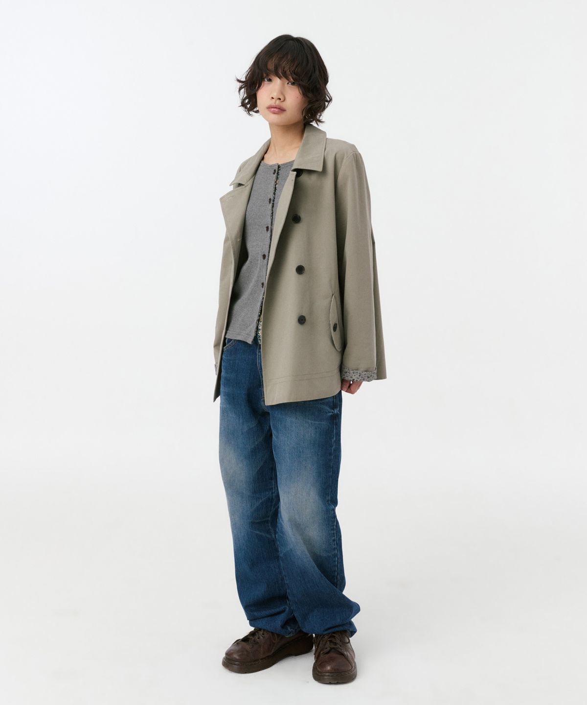 오헤시오(OHESHIO) FLORAL COLOR BLOCK JERSEY CARDIGAN, GRAY