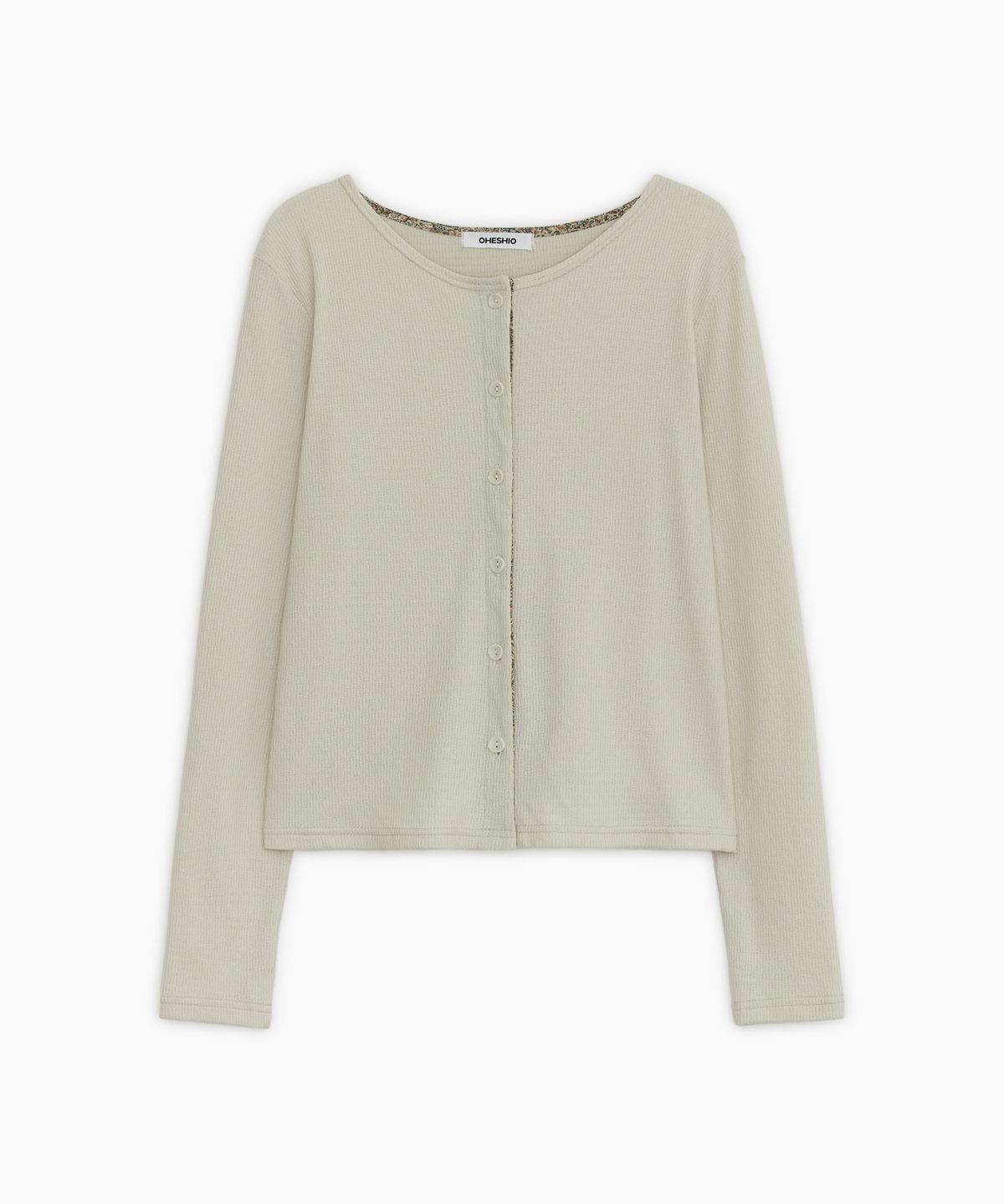 오헤시오(OHESHIO) FLORAL COLOR BLOCK JERSEY CARDIGAN, BEIGE