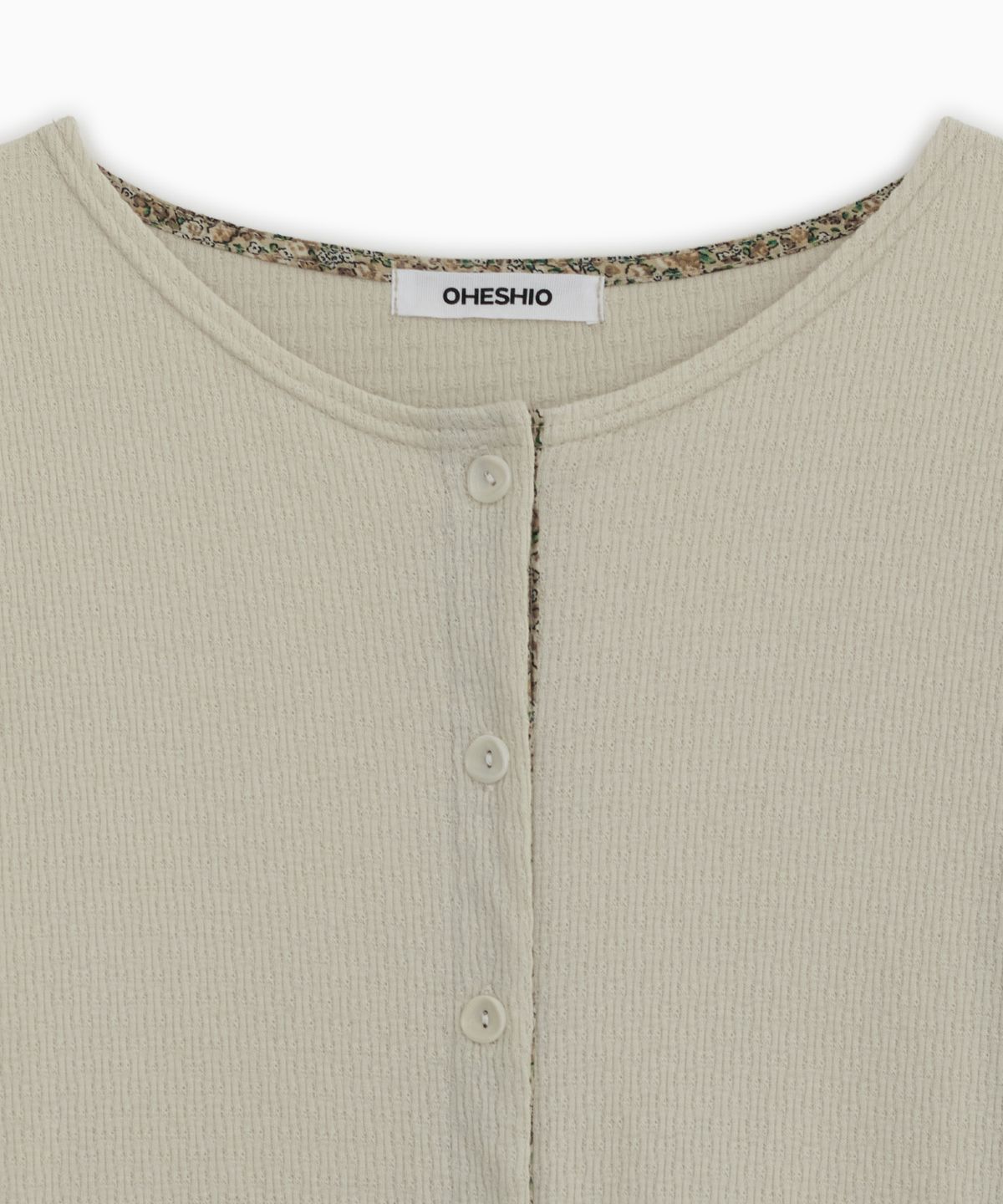 오헤시오(OHESHIO) FLORAL COLOR BLOCK JERSEY CARDIGAN, BEIGE