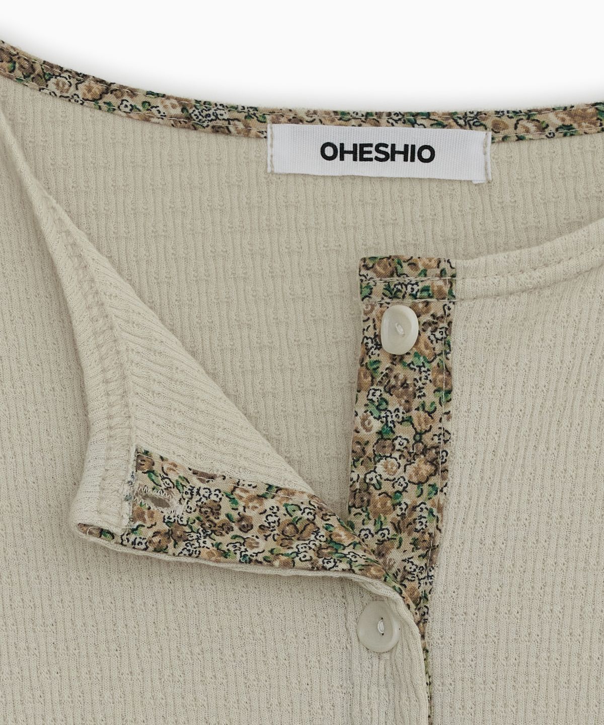 오헤시오(OHESHIO) FLORAL COLOR BLOCK JERSEY CARDIGAN, BEIGE