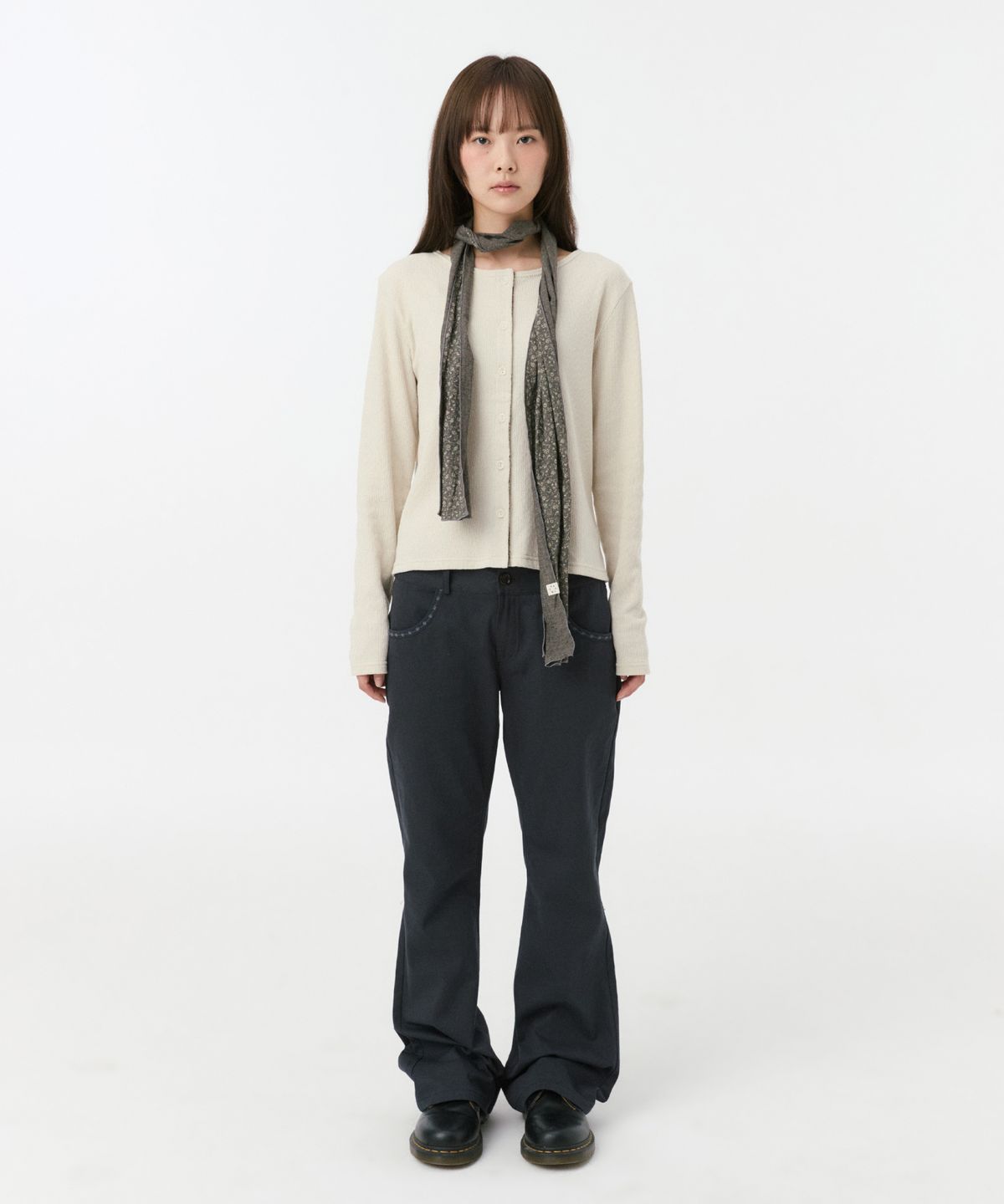오헤시오(OHESHIO) FLORAL COLOR BLOCK JERSEY CARDIGAN, BEIGE