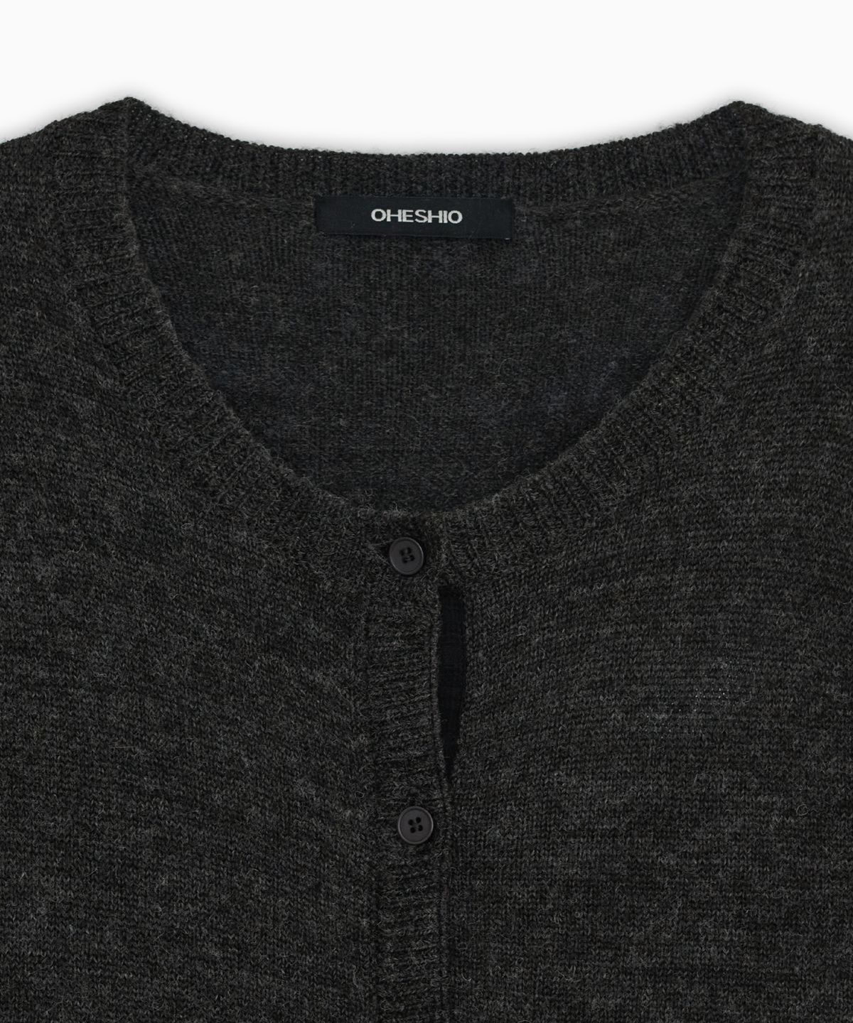 오헤시오(OHESHIO) COLOR BLOCK POCKET KNIT CARDIGAN, CHARCOAL