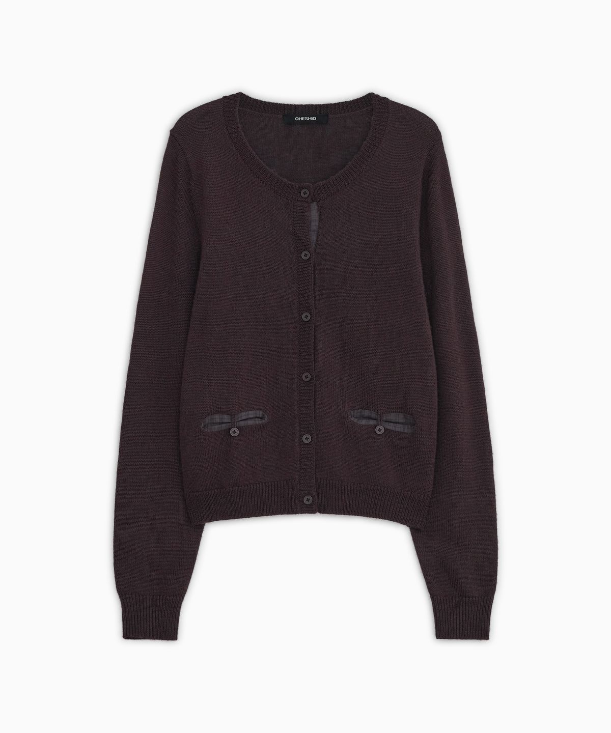 오헤시오(OHESHIO) COLOR BLOCK POCKET KNIT CARDIGAN, PURPLE