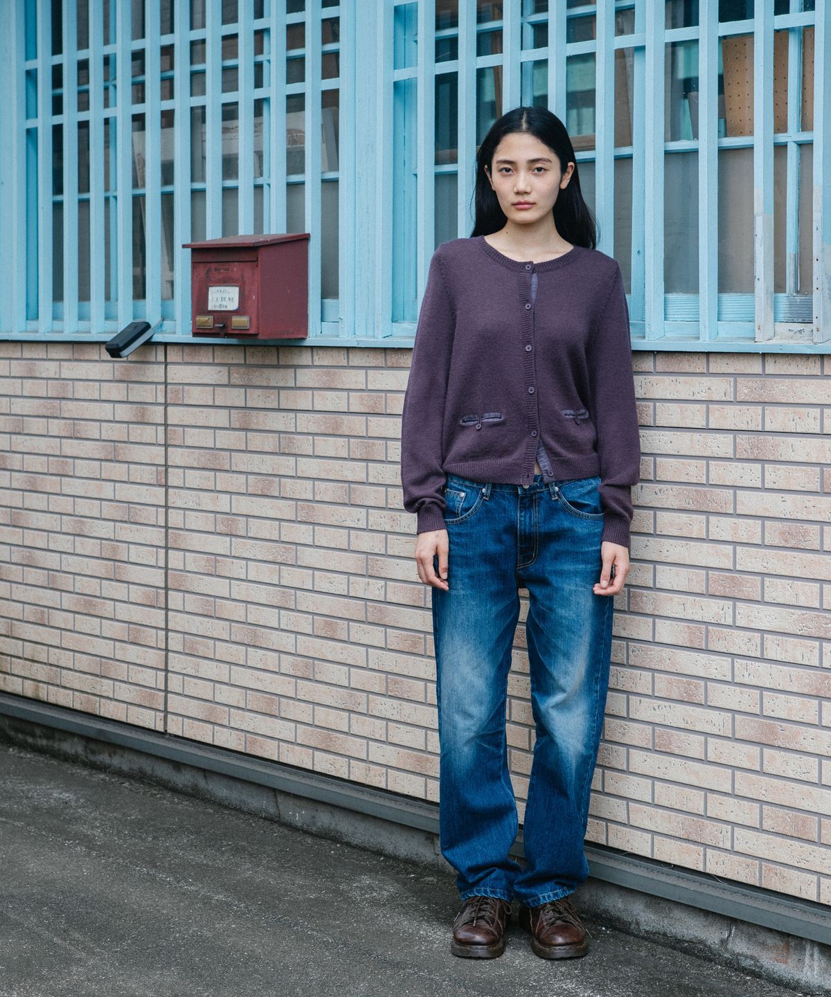 오헤시오(OHESHIO) COLOR BLOCK POCKET KNIT CARDIGAN, PURPLE