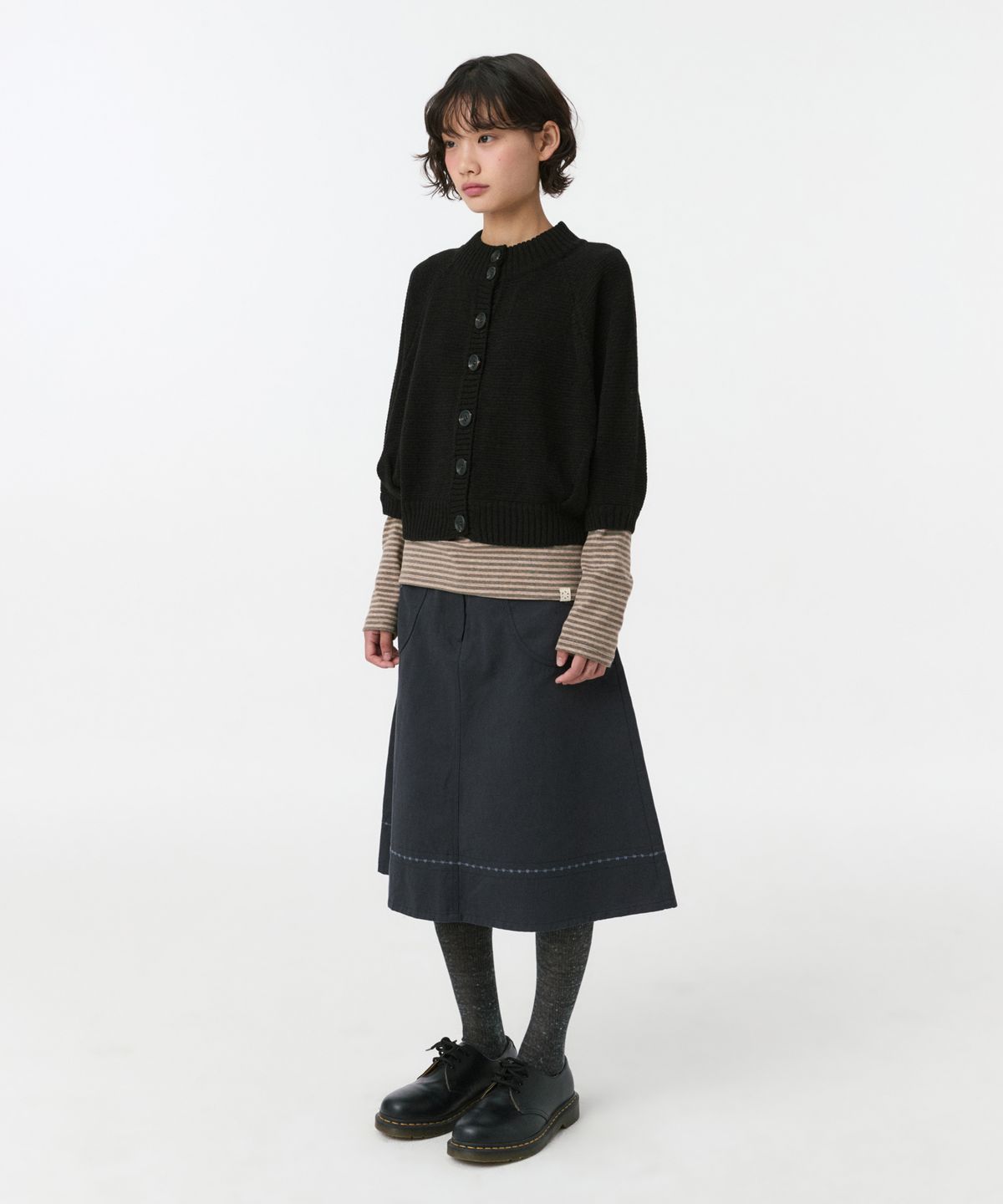 오헤시오(OHESHIO) 3/4 RAGLAN KNIT CARDIGAN, BLACK