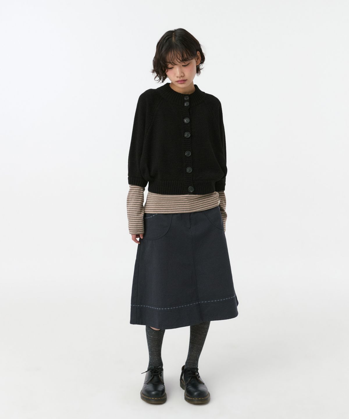 오헤시오(OHESHIO) 3/4 RAGLAN KNIT CARDIGAN, BLACK