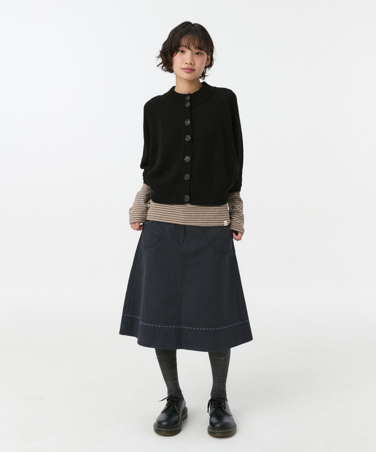 오헤시오(OHESHIO) 3/4 RAGLAN KNIT CARDIGAN, BLACK