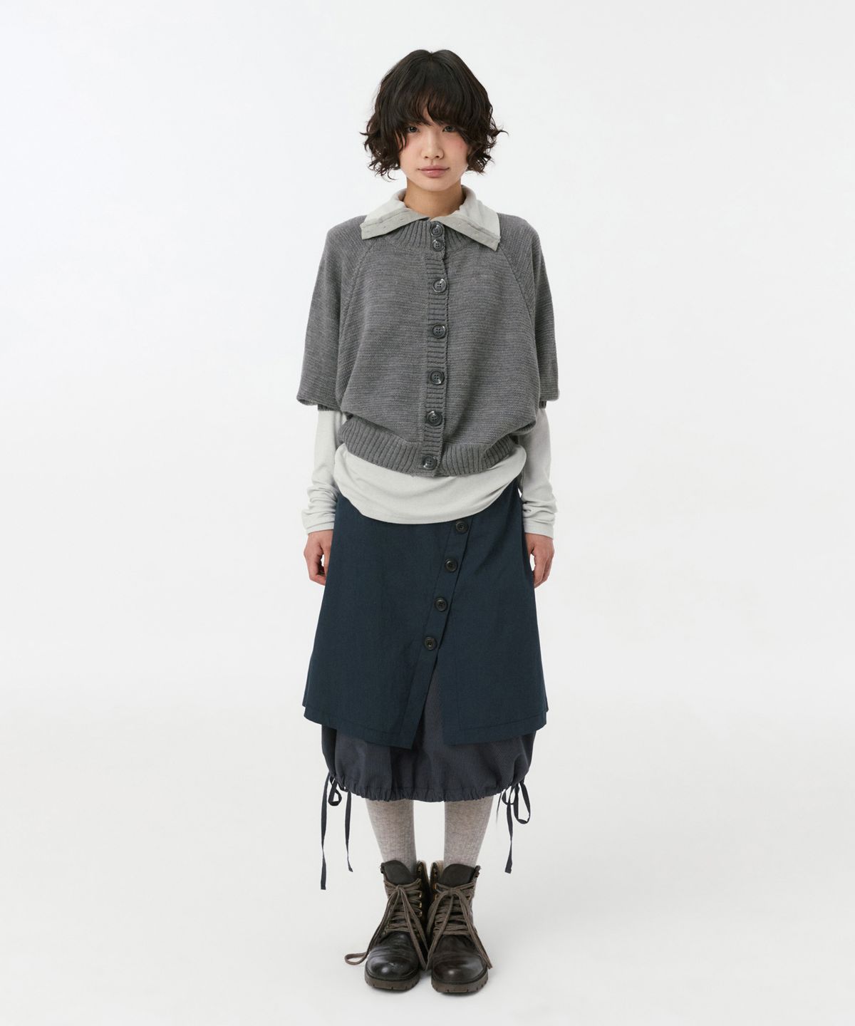 오헤시오(OHESHIO) 3/4 RAGLAN KNIT CARDIGAN, GRAY