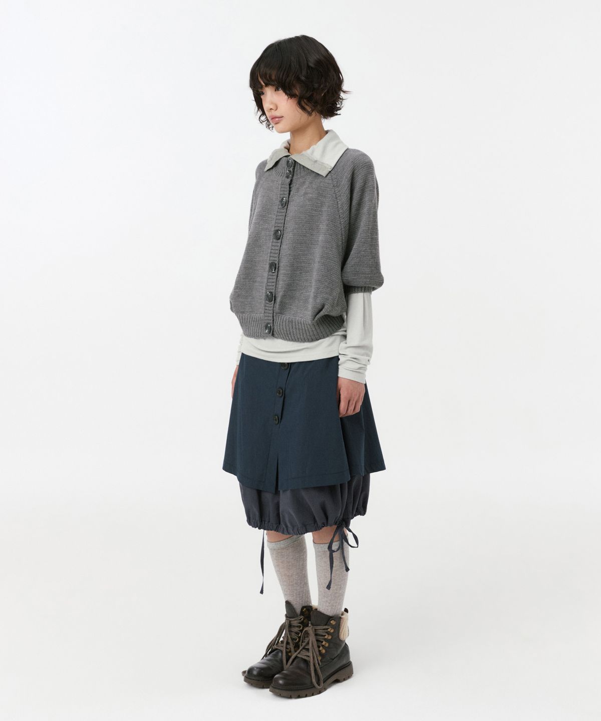 오헤시오(OHESHIO) 3/4 RAGLAN KNIT CARDIGAN, GRAY