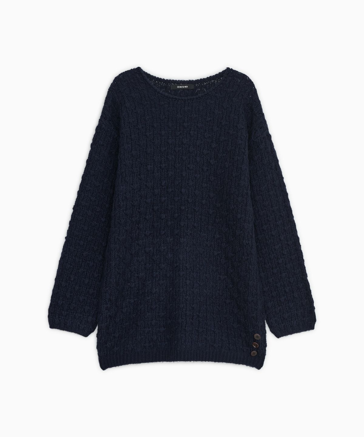 오헤시오(OHESHIO) NUBBY TEXTURED HALF KNIT, NAVY