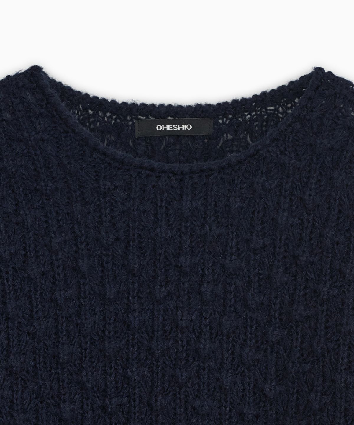 오헤시오(OHESHIO) NUBBY TEXTURED HALF KNIT, NAVY
